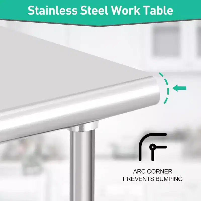 Table de préparation de cuisine en acier inoxydable, plan de travail commercial, hauteur réglable