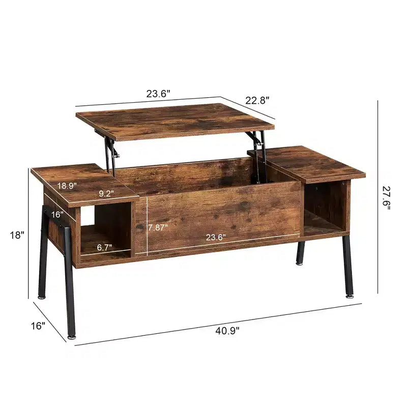 VECELO 42 Inch Lift Top Coffee Table with Metal Legs, Rising Center Table w/Hidden Compartment and 2 Storage Shelves
