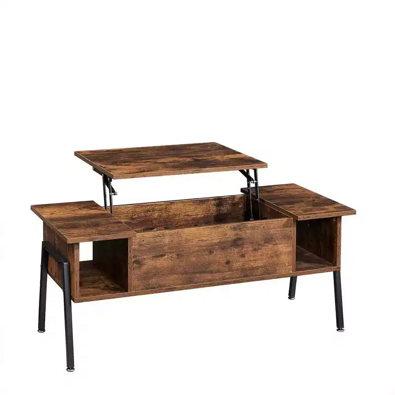 VECELO 42 Inch Lift Top Coffee Table with Metal Legs, Rising Center Table w/Hidden Compartment and 2 Storage Shelves