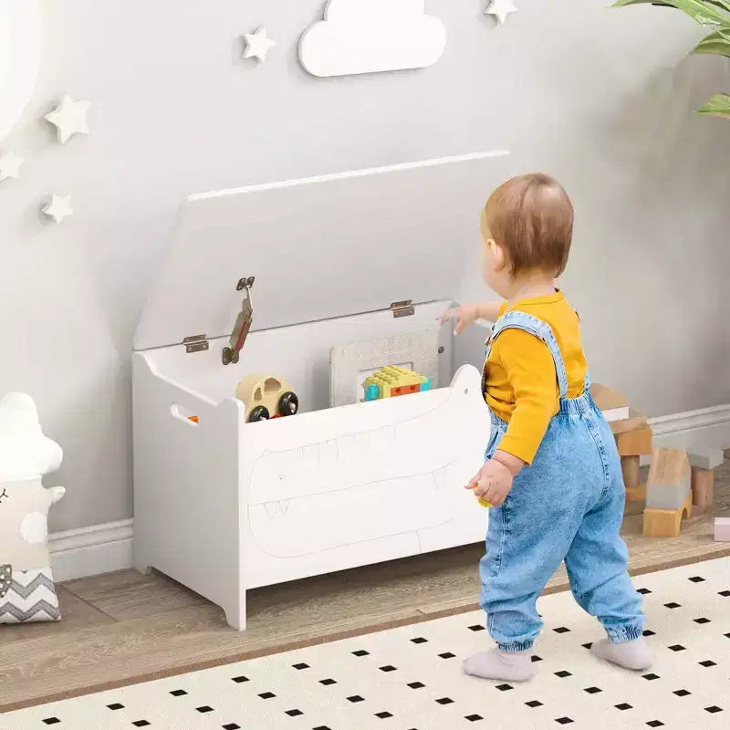Costway Coffre à Jouets pour Enfants avec Charnière de Sécurité, Meuble de Rangement en Bois à Rabat, Organisateur de Rangement Blanc/Vert