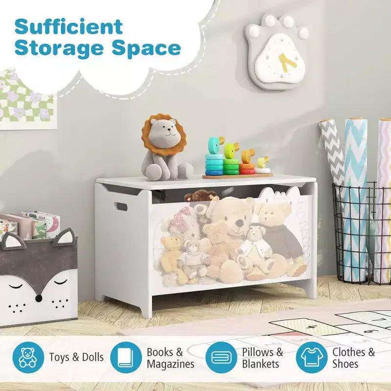 Costway Coffre à Jouets pour Enfants avec Charnière de Sécurité, Meuble de Rangement en Bois à Rabat, Organisateur de Rangement Blanc/Vert