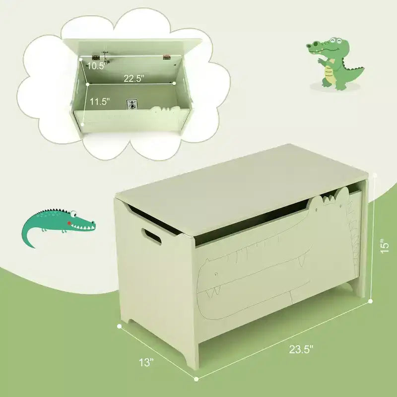 Costway Coffre à Jouets pour Enfants avec Charnière de Sécurité, Meuble de Rangement en Bois à Rabat, Organisateur de Rangement Blanc/Vert