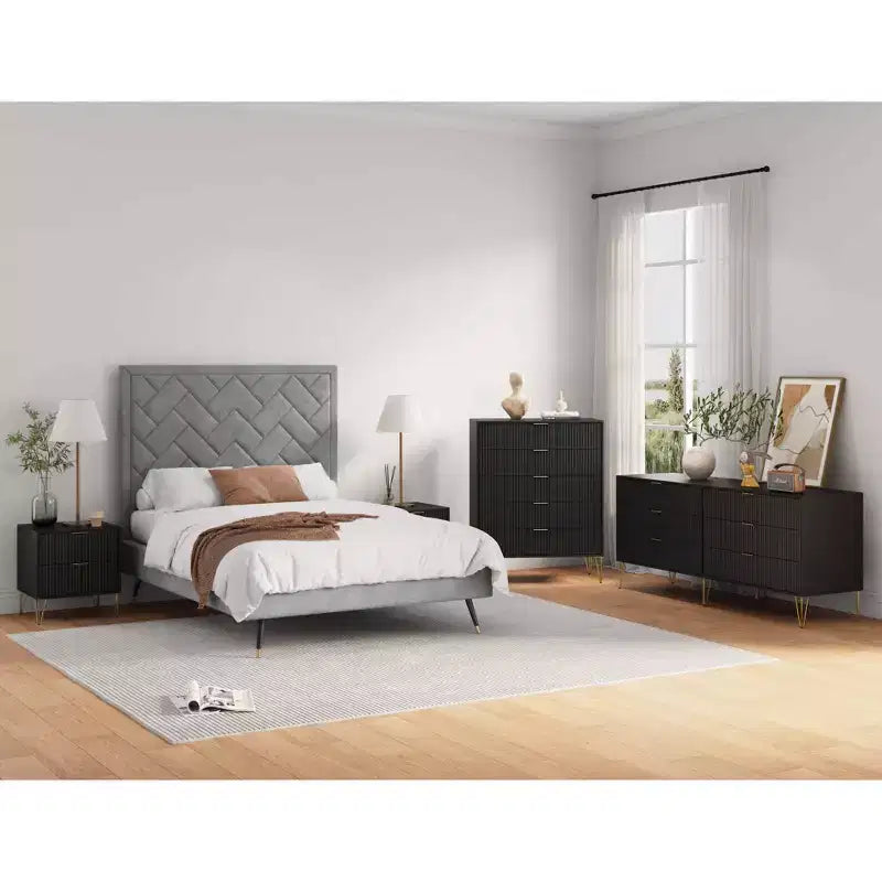 Manhattan Comfort Dumbo 3pc 5 Drawer Dresser, 6 Drawer Dresser and Nightstand Set