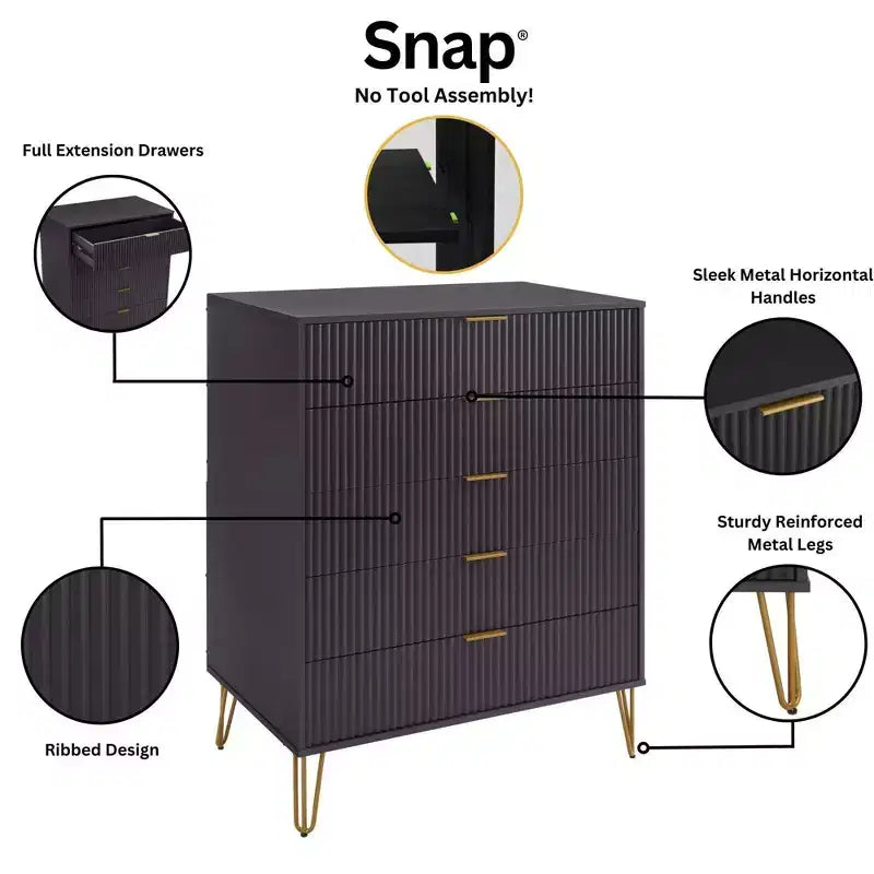 Manhattan Comfort Dumbo 3pc 5 Drawer Dresser, 6 Drawer Dresser and Nightstand Set