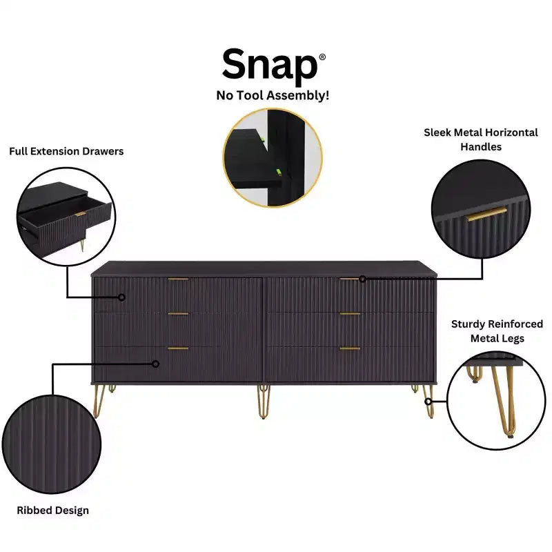 Manhattan Comfort Dumbo 3pc 5 Drawer Dresser, 6 Drawer Dresser and Nightstand Set