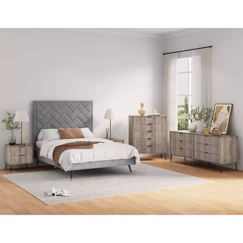 Manhattan Comfort Dumbo 3pc 5 Drawer Dresser, 6 Drawer Dresser and Nightstand Set