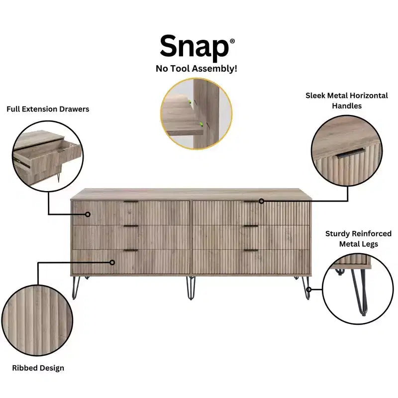 Manhattan Comfort Dumbo 3pc 5 Drawer Dresser, 6 Drawer Dresser and Nightstand Set