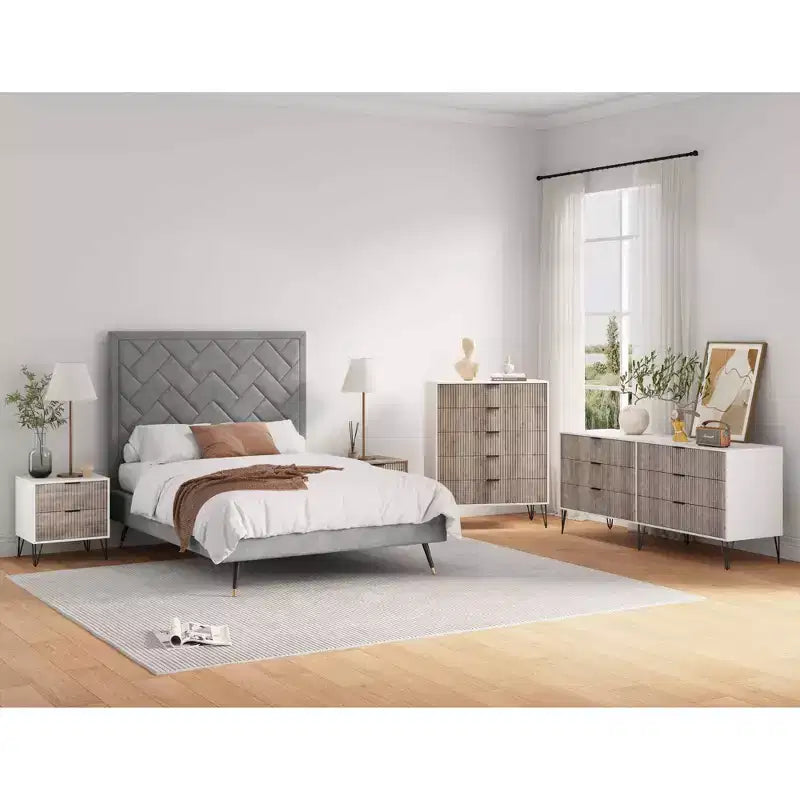 Manhattan Comfort Dumbo 3pc 5 Drawer Dresser, 6 Drawer Dresser and Nightstand Set