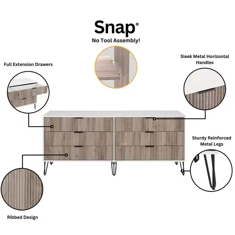 Manhattan Comfort Dumbo 3pc 5 Drawer Dresser, 6 Drawer Dresser and Nightstand Set