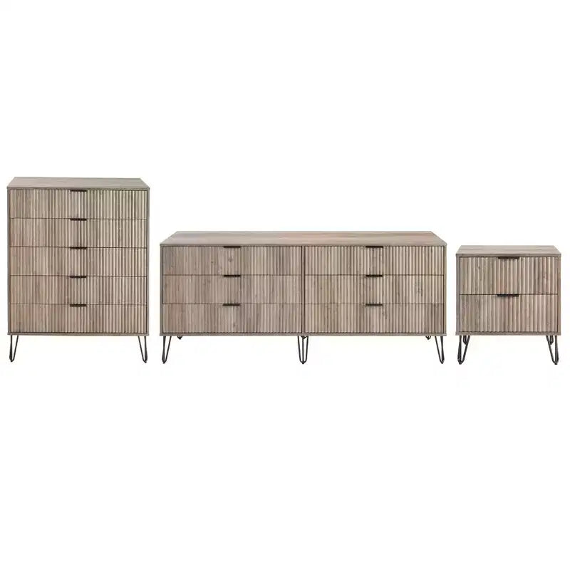 Manhattan Comfort Dumbo 3pc 5 Drawer Dresser, 6 Drawer Dresser and Nightstand Set