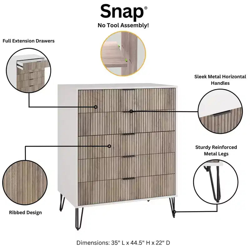 Manhattan Comfort Dumbo 5 Drawer Dresser