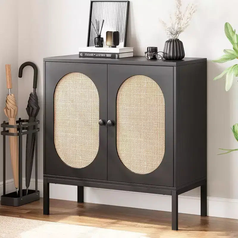 Whizmax Buffet Cabinet Rattan Storage Cabinet with Doors and Shelves, Accent Cabinet Sideboard for Living Room, Dining Room, Hallway