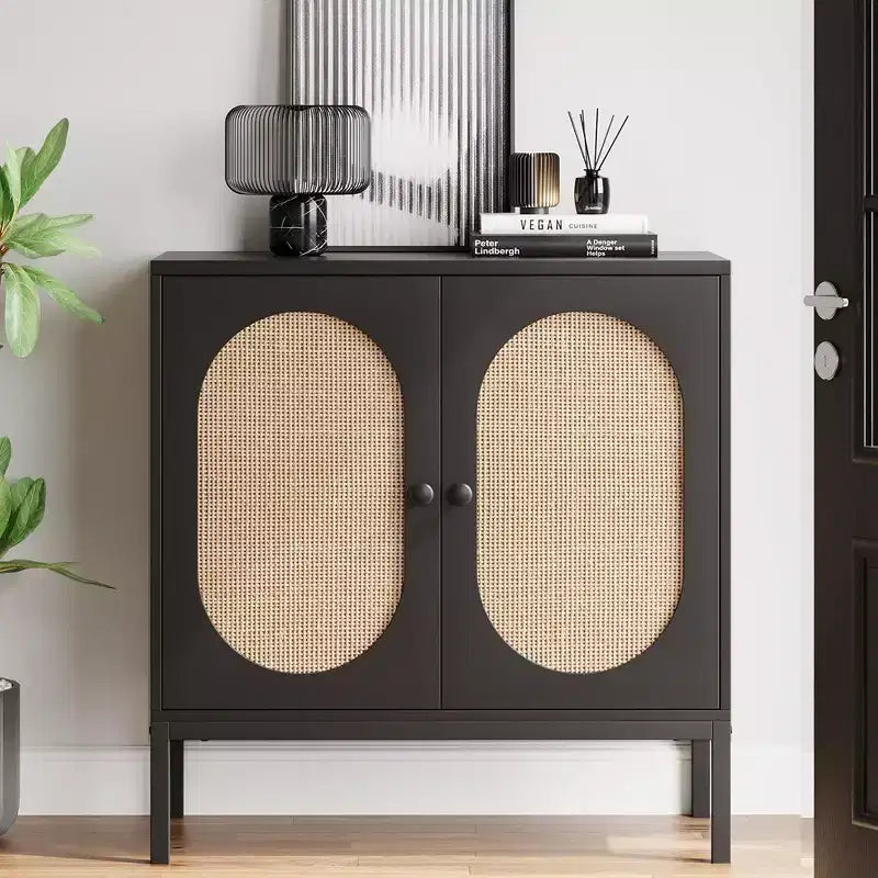 Whizmax Buffet Cabinet Rattan Storage Cabinet with Doors and Shelves, Accent Cabinet Sideboard for Living Room, Dining Room, Hallway