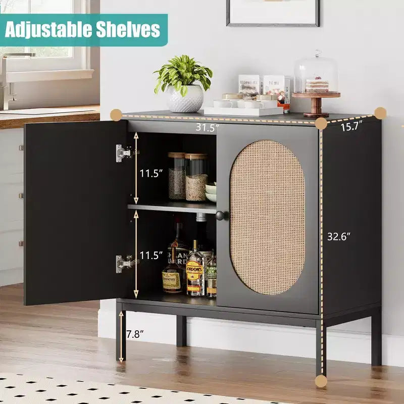 Whizmax Buffet Cabinet Rattan Storage Cabinet with Doors and Shelves, Accent Cabinet Sideboard for Living Room, Dining Room, Hallway