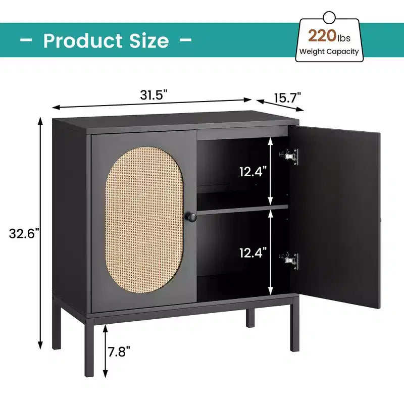 Whizmax Buffet Cabinet Rattan Storage Cabinet with Doors and Shelves, Accent Cabinet Sideboard for Living Room, Dining Room, Hallway