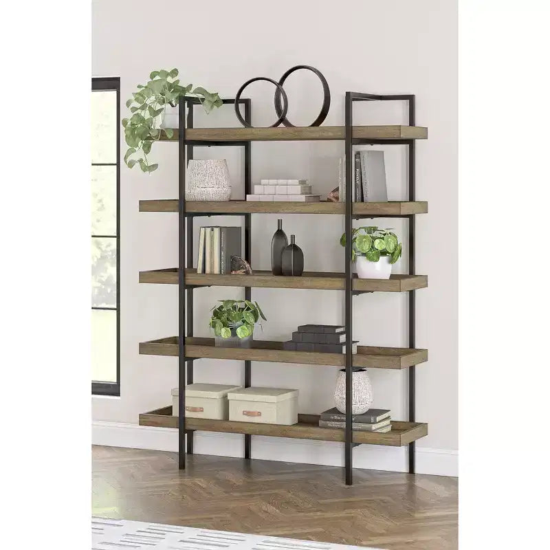 Signature Design by Ashley Montia 76 5 Shelf Bookcase, Light Brown