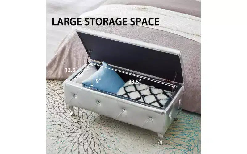 Tufted Storage Ottoman Bench For Bedroom End Of Bed Large Upholstered Storage Benches Footrest With Crystal Buttons For Living Room Entryway