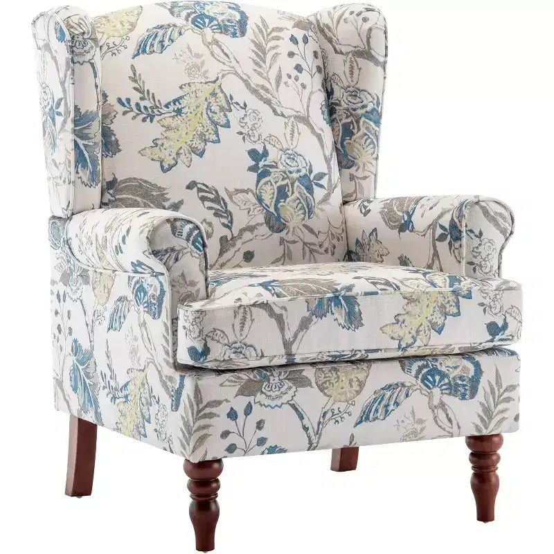 Erommy Upholstered Accent Chair, Floral Print Fabric Armchair,Blue
