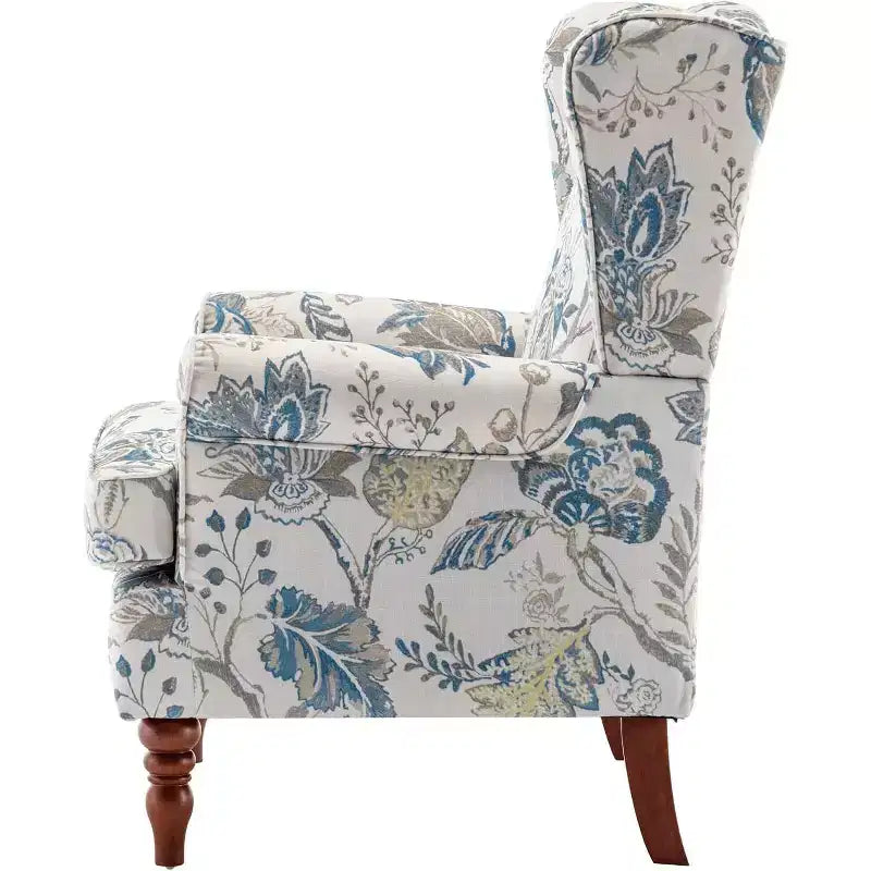 Erommy Upholstered Accent Chair, Floral Print Fabric Armchair,Blue