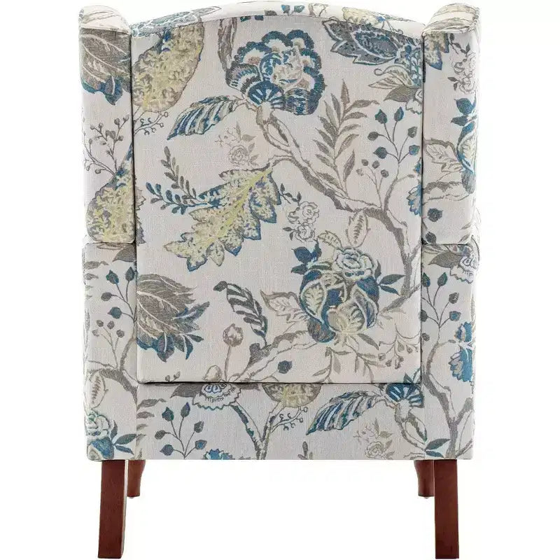 Erommy Upholstered Accent Chair, Floral Print Fabric Armchair,Blue