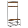 VASAGLE Coat Rack, Hall Tree with Shoe Storage Bench, Entryway Bench with Shoe Storage, 3-in-1, Steel Frame, Rustic Brown and Black