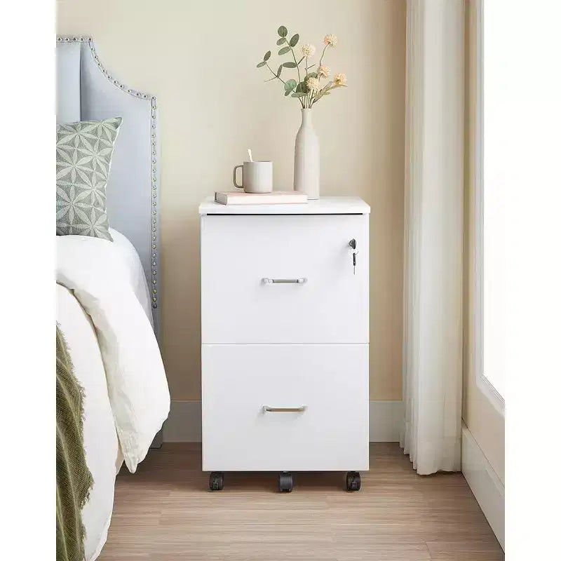 2-Drawer File Cabinet, Locking Wood Filing Cabinet for Home Office, Small Rolling File Cabinet