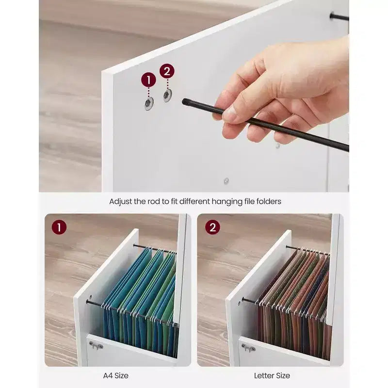 2-Drawer File Cabinet, Locking Wood Filing Cabinet for Home Office, Small Rolling File Cabinet