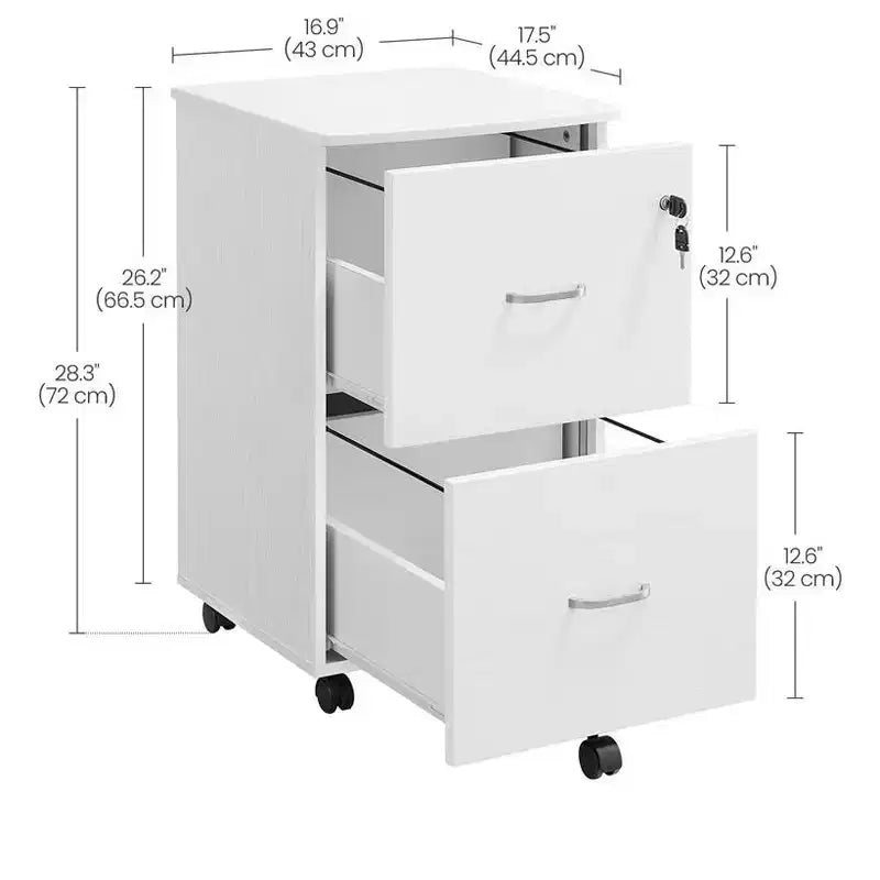 2-Drawer File Cabinet, Locking Wood Filing Cabinet for Home Office, Small Rolling File Cabinet