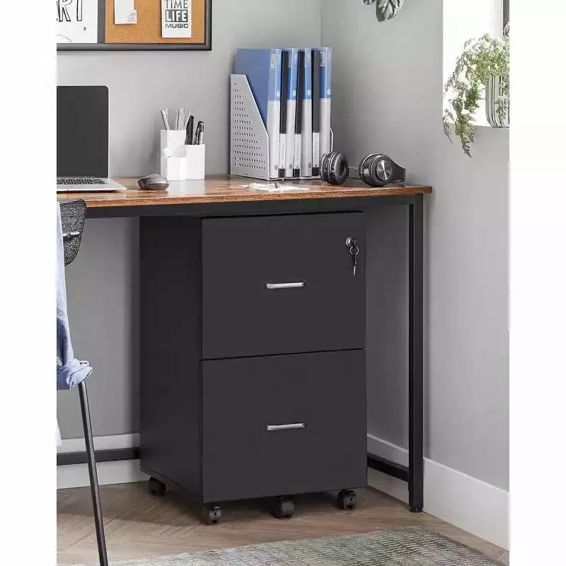 2-Drawer File Cabinet, Locking Wood Filing Cabinet for Home Office, Small Rolling File Cabinet