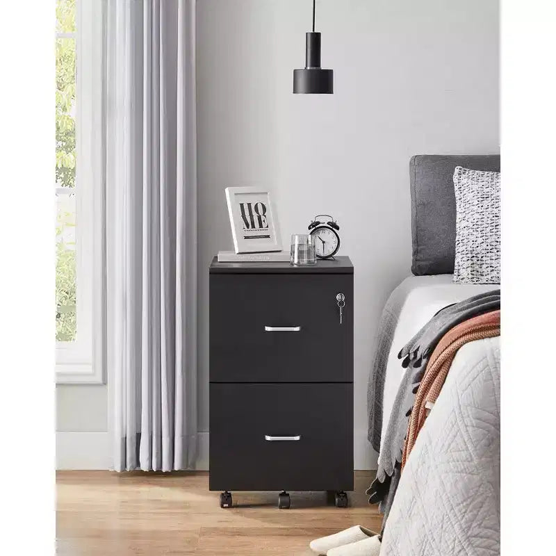 2-Drawer File Cabinet, Locking Wood Filing Cabinet for Home Office, Small Rolling File Cabinet