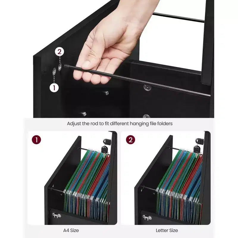 2-Drawer File Cabinet, Locking Wood Filing Cabinet for Home Office, Small Rolling File Cabinet