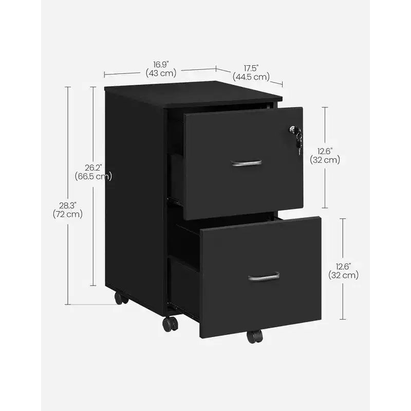 2-Drawer File Cabinet, Locking Wood Filing Cabinet for Home Office, Small Rolling File Cabinet