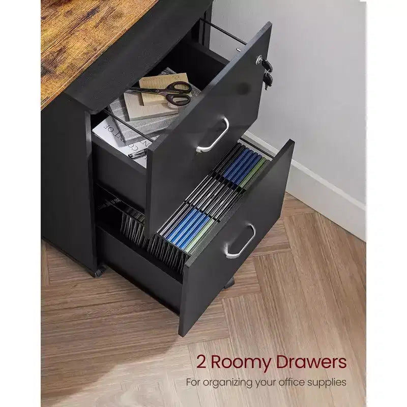 2-Drawer File Cabinet, Locking Wood Filing Cabinet for Home Office, Small Rolling File Cabinet