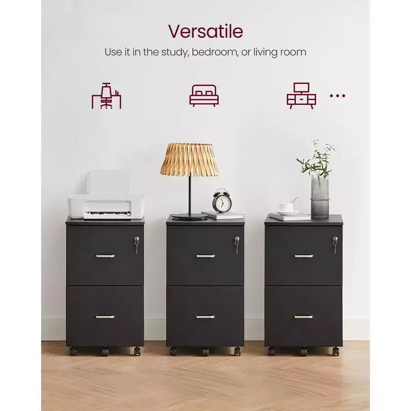 2-Drawer File Cabinet, Locking Wood Filing Cabinet for Home Office, Small Rolling File Cabinet