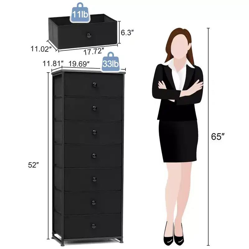Crestlive Products Tall Dresser for Bedroom 7-Drawer Fabirc Storage Tower Chests of Drawers for Bedroom