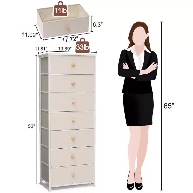 Crestlive Products Tall Dresser for Bedroom 7-Drawer Fabirc Storage Tower Chests of Drawers for Bedroom