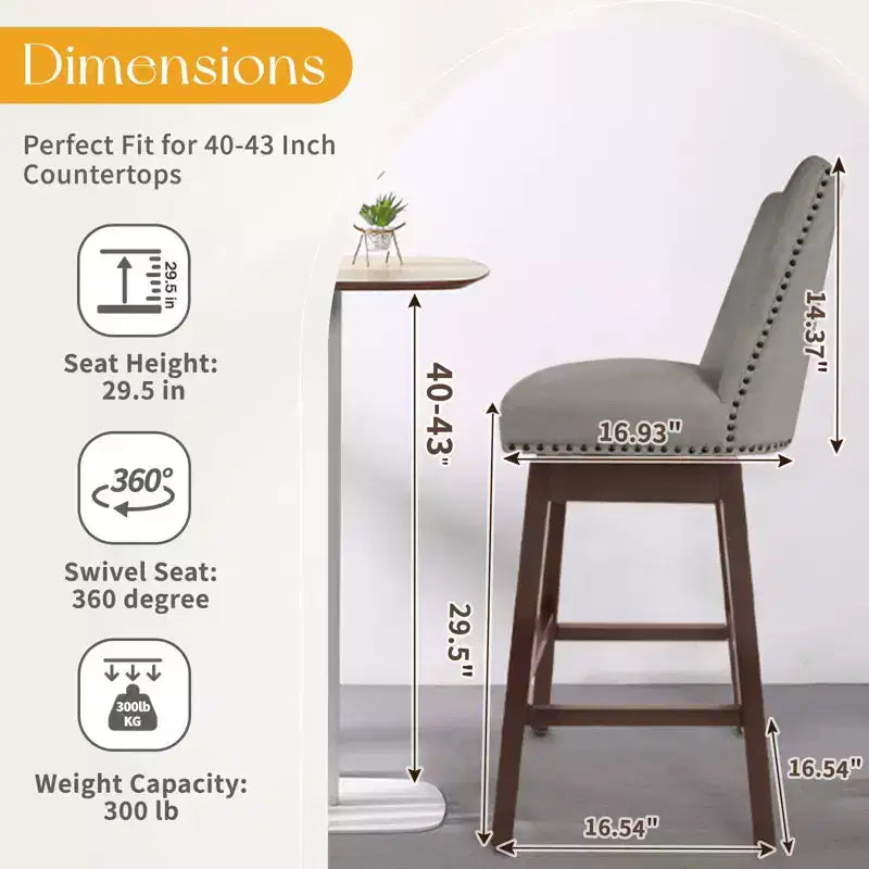 Tabouret de bar pivotant en bois massif Hyleory 29,5" (lot de 2)