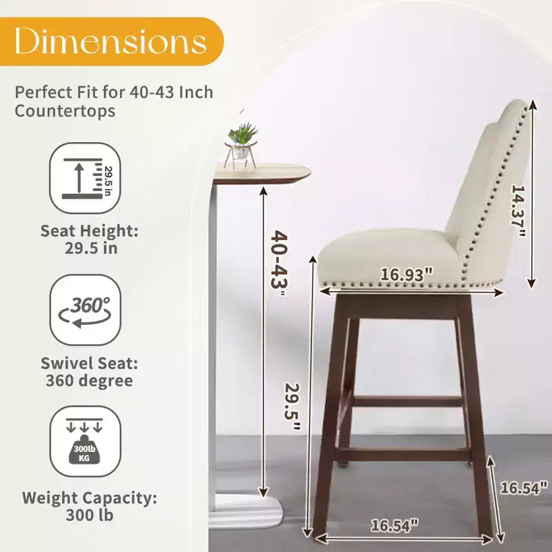 Tabouret de bar pivotant en bois massif Hyleory 29,5" (lot de 2)