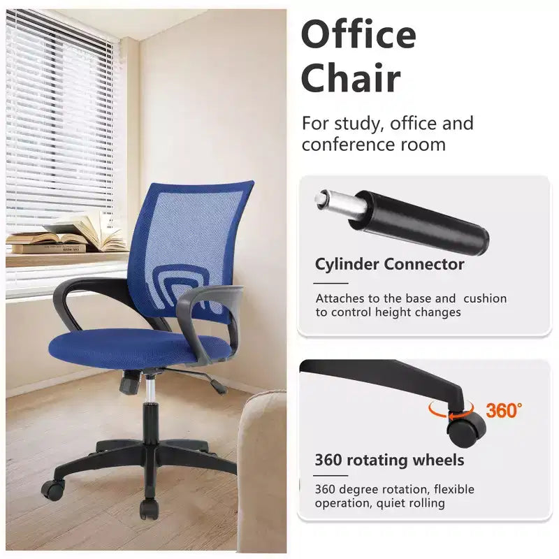FDW Chaise de Bureau Maille Fauteuil d'Ordinateur avec Support Lombaire Accoudoir Chaise de Travail Réglable à Dossier Mi-Haut pour Femmes Adultes