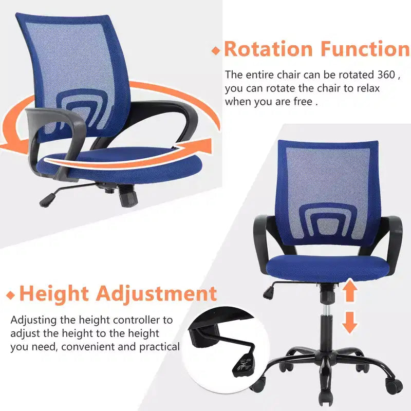 FDW Chaise de Bureau Maille Fauteuil d'Ordinateur avec Support Lombaire Accoudoir Chaise de Travail Réglable à Dossier Mi-Haut pour Femmes Adultes