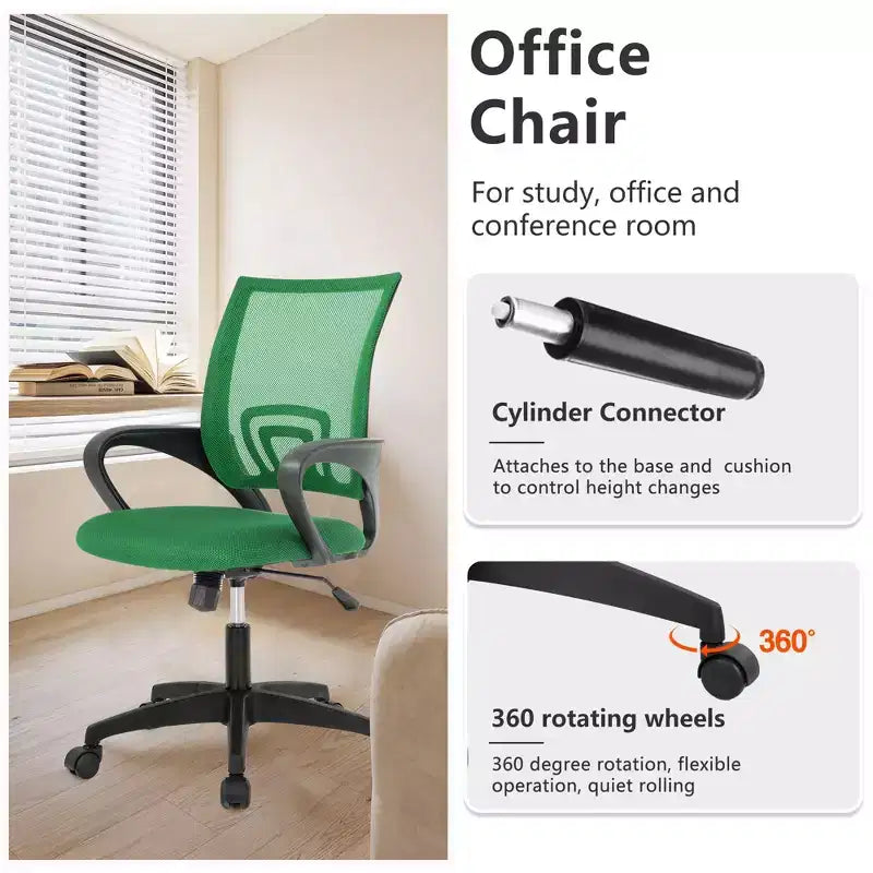 FDW Chaise de Bureau Maille Fauteuil d'Ordinateur avec Support Lombaire Accoudoir Chaise de Travail Réglable à Dossier Mi-Haut pour Femmes Adultes