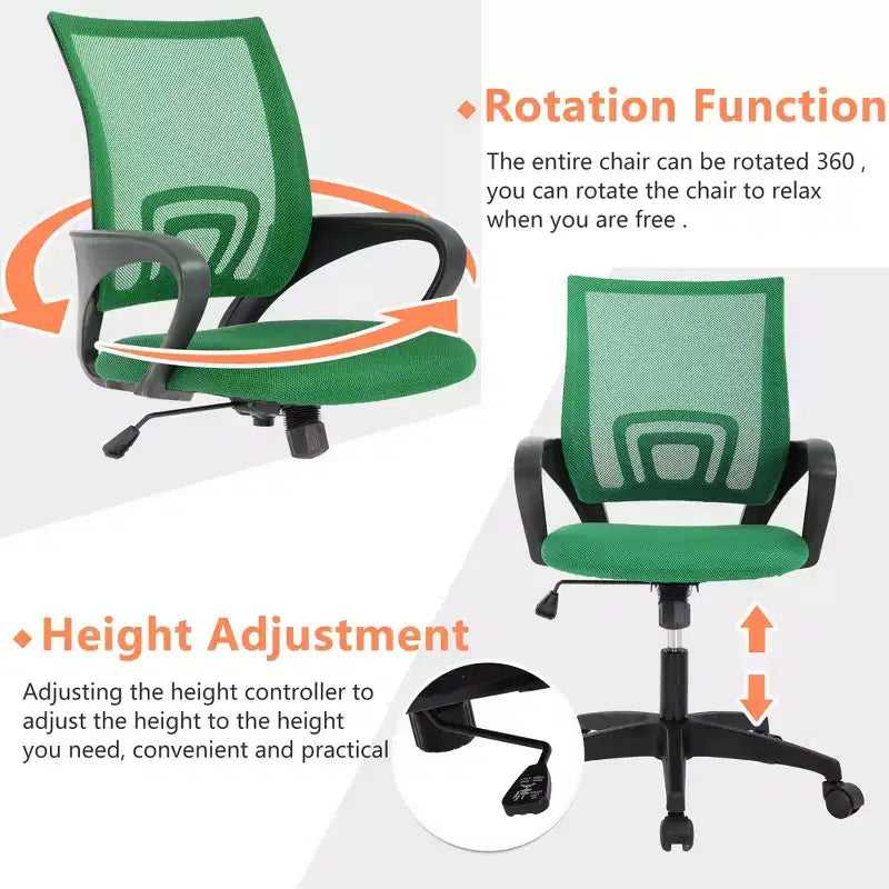 FDW Chaise de Bureau Maille Fauteuil d'Ordinateur avec Support Lombaire Accoudoir Chaise de Travail Réglable à Dossier Mi-Haut pour Femmes Adultes