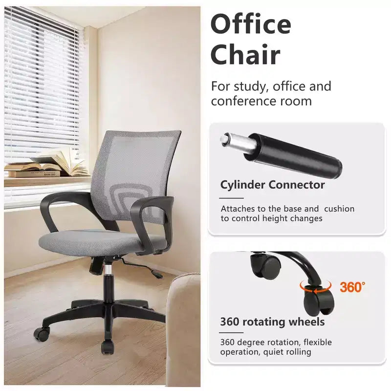 FDW Chaise de Bureau Maille Fauteuil d'Ordinateur avec Support Lombaire Accoudoir Chaise de Travail Réglable à Dossier Mi-Haut pour Femmes Adultes