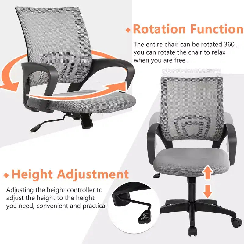FDW Chaise de Bureau Maille Fauteuil d'Ordinateur avec Support Lombaire Accoudoir Chaise de Travail Réglable à Dossier Mi-Haut pour Femmes Adultes
