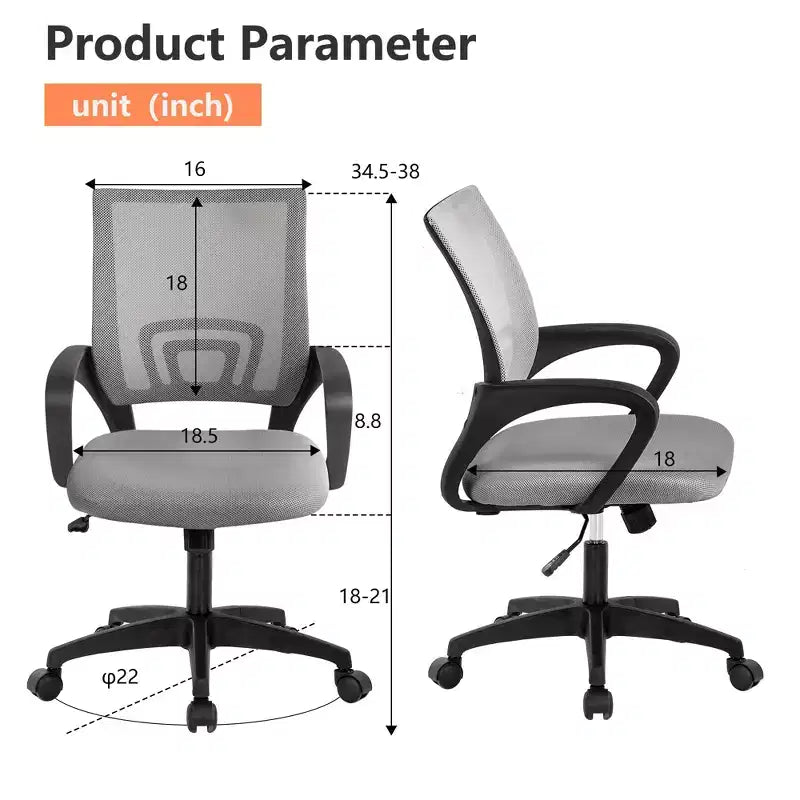 FDW Chaise de Bureau Maille Fauteuil d'Ordinateur avec Support Lombaire Accoudoir Chaise de Travail Réglable à Dossier Mi-Haut pour Femmes Adultes
