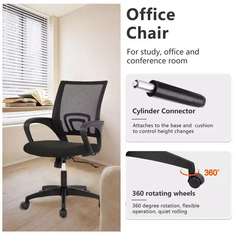 FDW Chaise de Bureau Maille Fauteuil d'Ordinateur avec Support Lombaire Accoudoir Chaise de Travail Réglable à Dossier Mi-Haut pour Femmes Adultes
