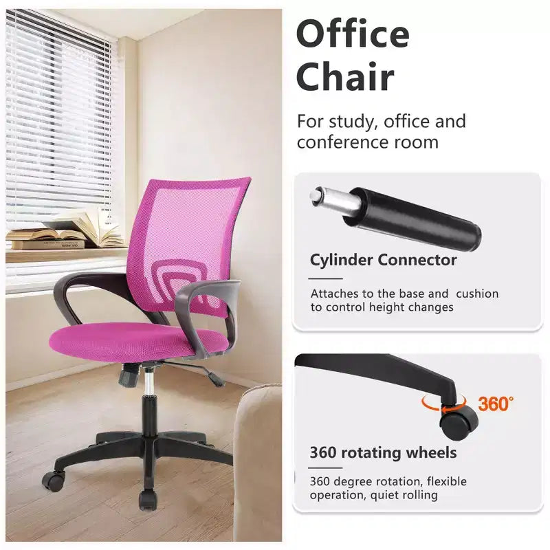 FDW Chaise de Bureau Maille Fauteuil d'Ordinateur avec Support Lombaire Accoudoir Chaise de Travail Réglable à Dossier Mi-Haut pour Femmes Adultes