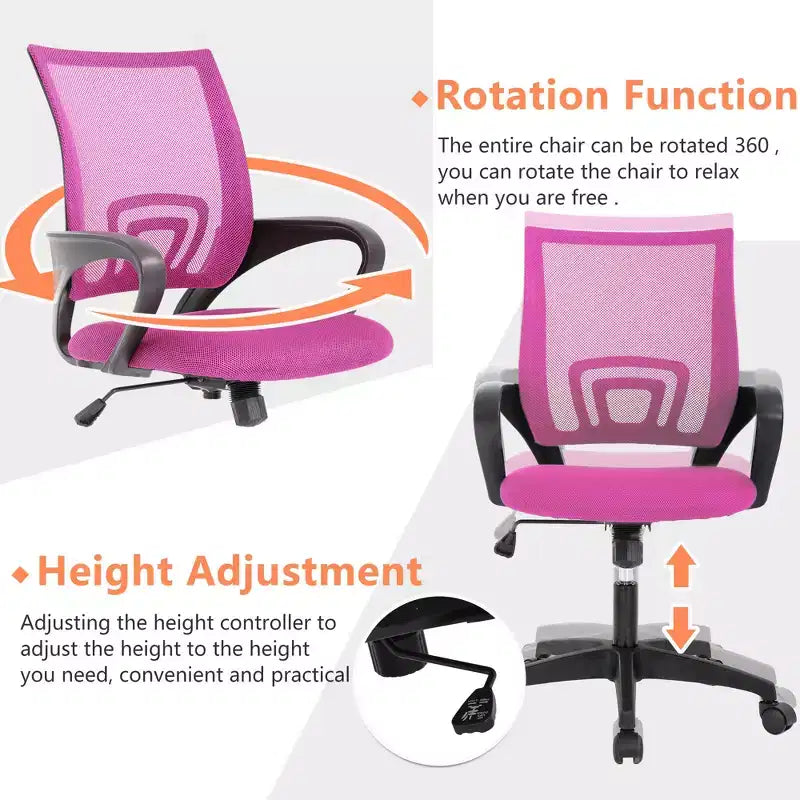 FDW Chaise de Bureau Maille Fauteuil d'Ordinateur avec Support Lombaire Accoudoir Chaise de Travail Réglable à Dossier Mi-Haut pour Femmes Adultes