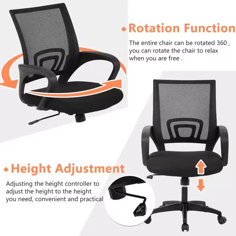 FDW Chaise de Bureau Maille Fauteuil d'Ordinateur avec Support Lombaire Accoudoir Chaise de Travail Réglable à Dossier Mi-Haut pour Femmes Adultes