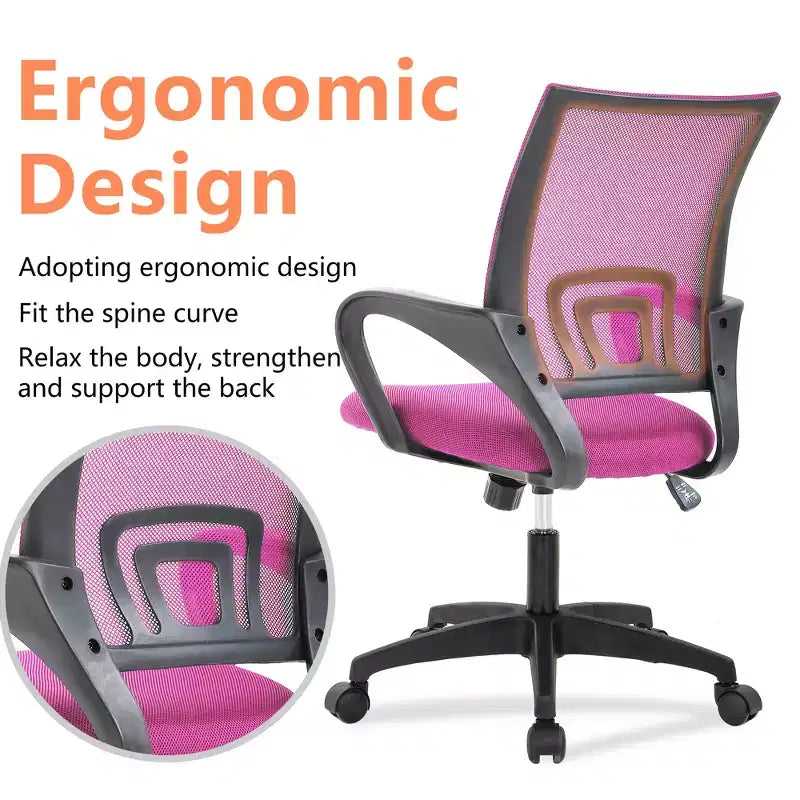 FDW Chaise de Bureau Maille Fauteuil d'Ordinateur avec Support Lombaire Accoudoir Chaise de Travail Réglable à Dossier Mi-Haut pour Femmes Adultes